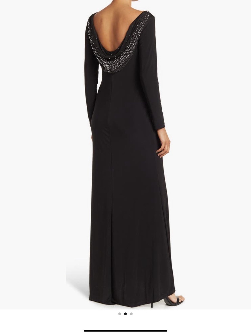 Marina Black Beaded Cowl Back Evening Gown Long Sleeve Formal Maxi Dress Size 6